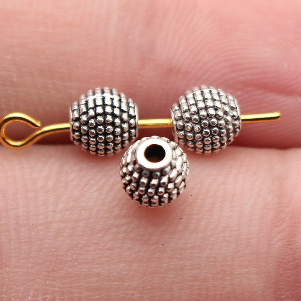 5.5x5.5x5.5mm 0.46g Antique Silver Zinc Alloy Dotted Texture Ball Loose Metal Beads for Bracelet Making