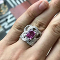 Silver Tone Pink Square Stone Open Floral Ring Polished Metal Jewelry view 3