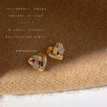Gold Interlaced Heart Stud Earrings Clear Stone Band view 4