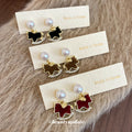 Black Flocked Rocking Horse Pearl Drop Stud Earrings view 1