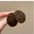 Brown Flocked Leopard Print Oval Stud Earrings Jewelry view 6