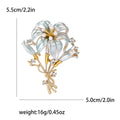 Gold Tone Enamel Lily Bouquet Brooch Pearls Clear Rhinestones view 7