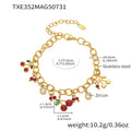 Red Cherry Crystal Charm Necklace and Bracelet in Gold Tone view 7