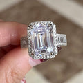 Silver Emerald Cut Large Halo Cubic Zirconia Statement Ring view 4