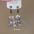 Purple Mosaic Crystal Drop Earrings with Reflective Details view 4