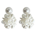 White Pearl Top And Ivory Loop Petal Flower Cluster Earrings view 5