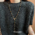 Gold Tiger Eye Bead Rhinestone Leaf Y Lariat Necklace view 1