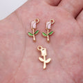 Enamel Rose Stem Charms in Four Colors with Gold Tone Edges view 9