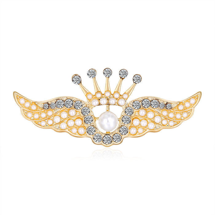 Gold Tone Silver Tone Angel Wing Crystal Metal Brooch Pin