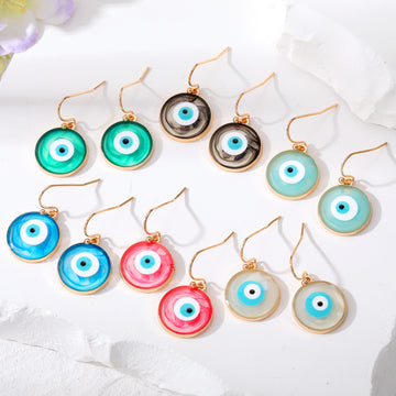 Gold Tone Round Resin Evil Eye Hook Earrings in Six Colors