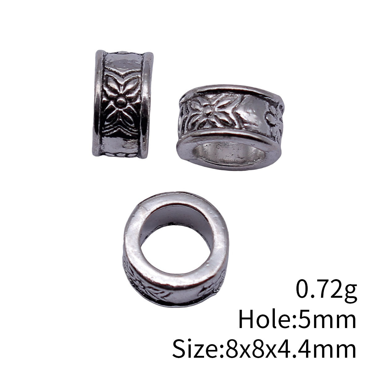 8x8x4.4mm 0.72g Multicolor Zinc Alloy Engraved Flower Texture Large Hole Spacer Beads for Bracelet Making