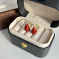 Red Teardrop Front Gold Tone Small Rounded Huggie Earrings view 4