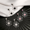 Silver Sunburst Starburst Dangle Earrings Three Colors view 1