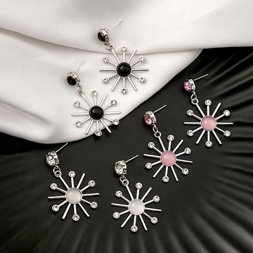 Silver Sunburst Starburst Dangle Earrings Three Colors