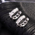 Cross Pave Openwork Huggie Hoop Earrings Gold White Tone view 3