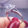 Heart Shaped White Stone Ring with Double Halo and Pavé Band view 4