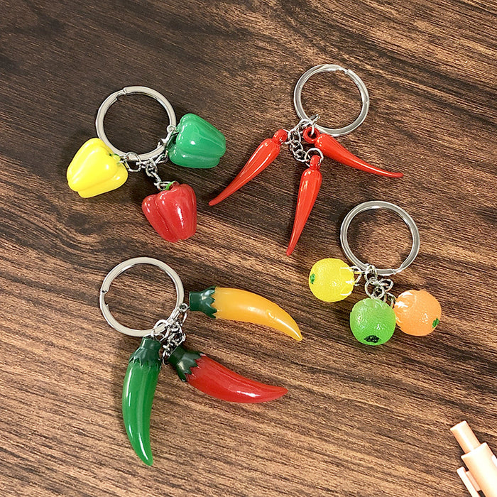 Realistic Orange Bell Pepper and Chili Split Ring Keychains