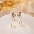 Gold Butterfly Double Chain Clear Look Long Stud Earrings view 4
