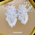 White and Clear Beaded Cascade Statement Stud Earrings view 2