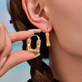 Thick Square U Hoop Earrings in Gold and Silver Tone view 3