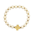 Natural Wood Bead Cross Bracelet Antique Gold Accents view 5