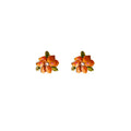 Orange Flower Green Leaf and Pearl Look Stud Earrings view 5