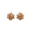 Gold Tone Floral Cluster Stud Earrings with Peach Pearl Beads view 5