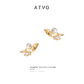 Gold Whale Stud Earrings Pearl Crystal Accent Pair view 4