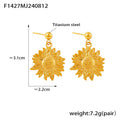 Textured Sunflower Drop Earrings Gold Or Steel Finish view 7