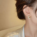 Gold Tone Crescent Horse Motif and Pearl Stud Earrings view 4