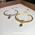 Square Yellow Crystal Green Teardrop Cuff Bracelets view 4