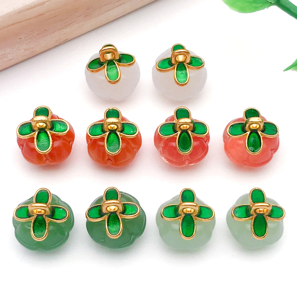 Glass Four Leaf Clover Pumpkin Bead Charm Pendant for DIY Tassel Hairpin Keychain Jewelry