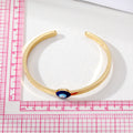 Gold Tone Slim Blue Evil Eye Open Cuff Bracelet with Polished Finish view 4