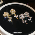 Crystal Rose Clip On Earrings in Two Finishes Statement Jewelry Design view 2