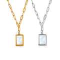 Square White Seashell Pendant Paperclip Chain Necklace view 5