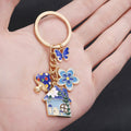 Blue Pink and Green Butterfly Mushroom House Keychains view 3