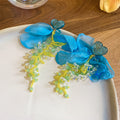 Fabric Flower Long Drop Earrings in Three Pastel Color Mixes view 6