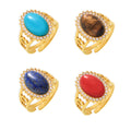 Gold Open Oval Natural Stone Ring Zircon Halo Size 7 view 5