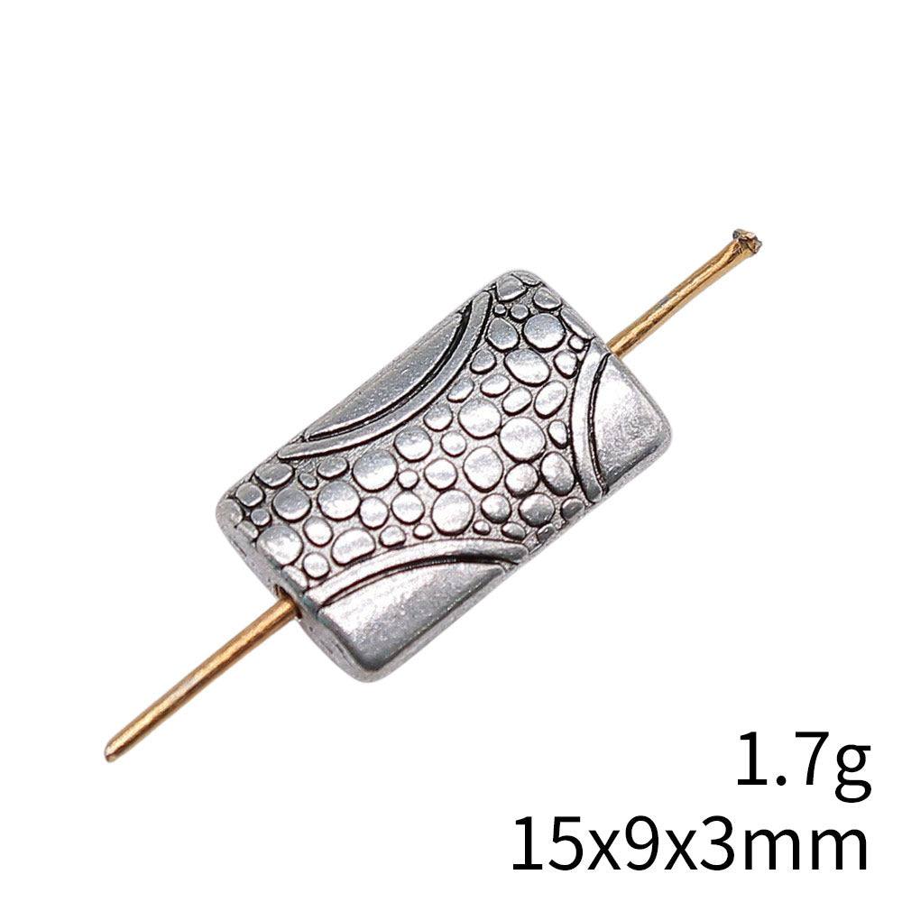 15x9x3mm 1.7g Multicolor Zinc Alloy Carved Rectangle Loose Metal Beads with Small Hole for Jewelry Making