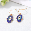 Gold Tone Enamel Heart and Hamsa Evil Eye Hook Earrings view 9