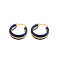 Color Inlay Gold Tone Hoop Earrings in Blue White and Red view 5