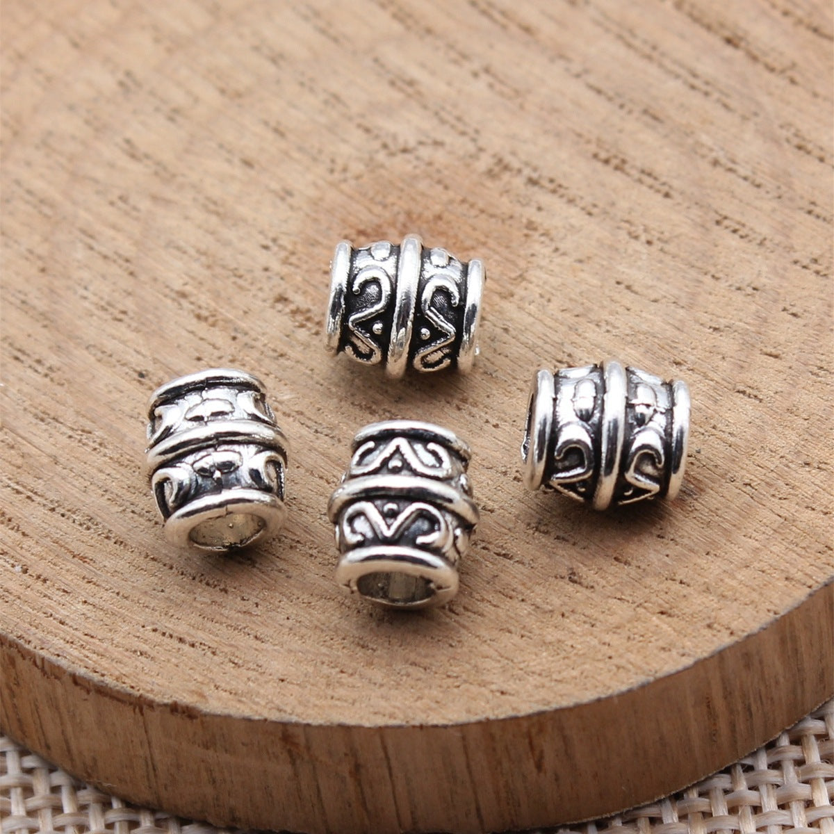 8.1x7.7x7.7mm 1.1g Antique Silver Zinc Alloy Carved Round Large Hole Spacer Beads for DIY Bracelet Jewelry