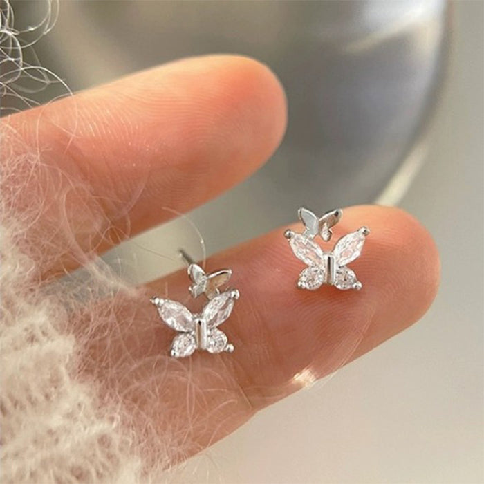 Silver Tone Crystal Butterfly Stud Earrings Jewelry