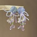 Blue Purple Shell and Crystal Branch Tassel Earrings view 1
