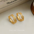 Gold Wavy Ribbed Texture Geometric Huggie Hoop Earrings view 1