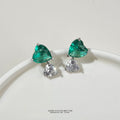 Green Heart Zirconia Stud Earrings Clear Heart Drop view 1