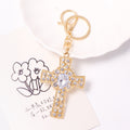 Rhinestone Cross Keychain Gold Clasp Clear Multicolor view 1