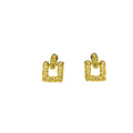 Gold Textured Open Geometric Square Stud Earrings Pair view 5