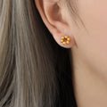 Metal Six Bead Flower Stud Earrings Gold and Steel view 4