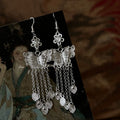 Silver Butterfly Floral Tassel Hook Earrings with Polished Metal Details view 6